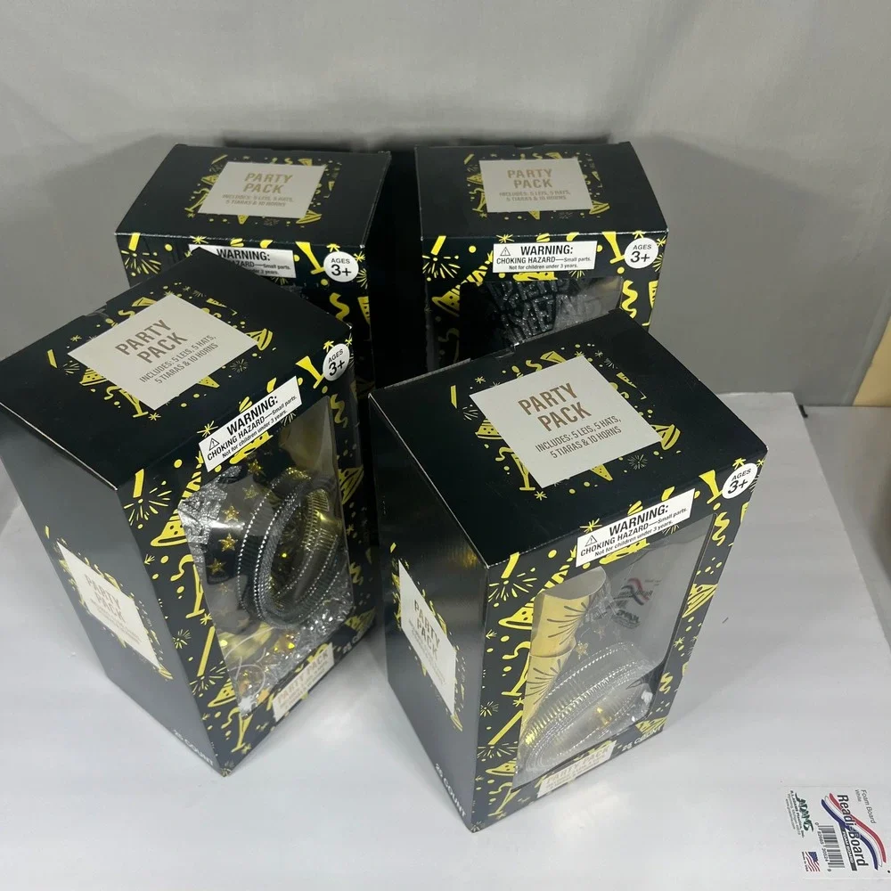 Festive Voice Party Pack Happy New Year- 25 Pcs - Set of 4 Black Gold Silver OS